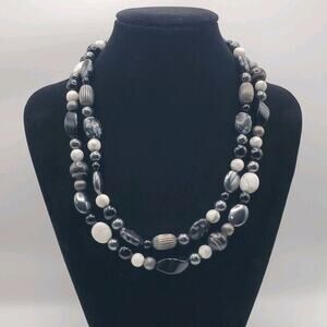 CAROLYN POLLACK Sterling Silver 2 Strand Agate Howlite Onyx Hematite Necklace